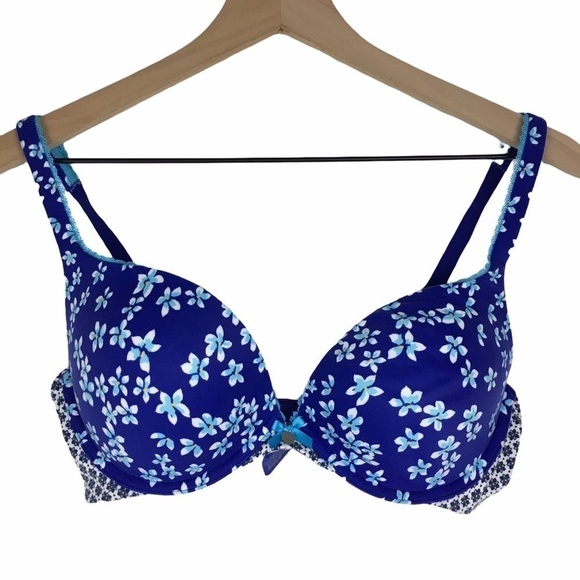 VICTORIA’S SECRET Bra Body By Victoria Push-Up Floral Flowers Blue White 36C - Picture 1 of 10